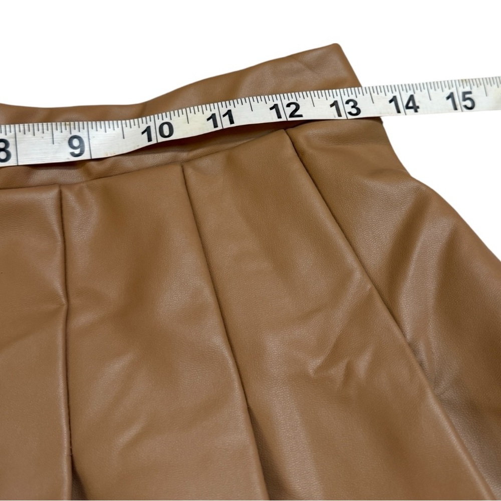 Olive & Oak Tan/Brown Pleated Faux Leather Mini Skirt - Picture 3 of 6